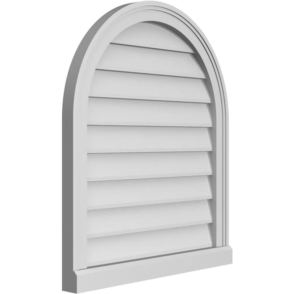 Round Top Surface Mount PVC Gable Vent W/ 2W X 2P Brickmould Sill Frame, 24W X 28H